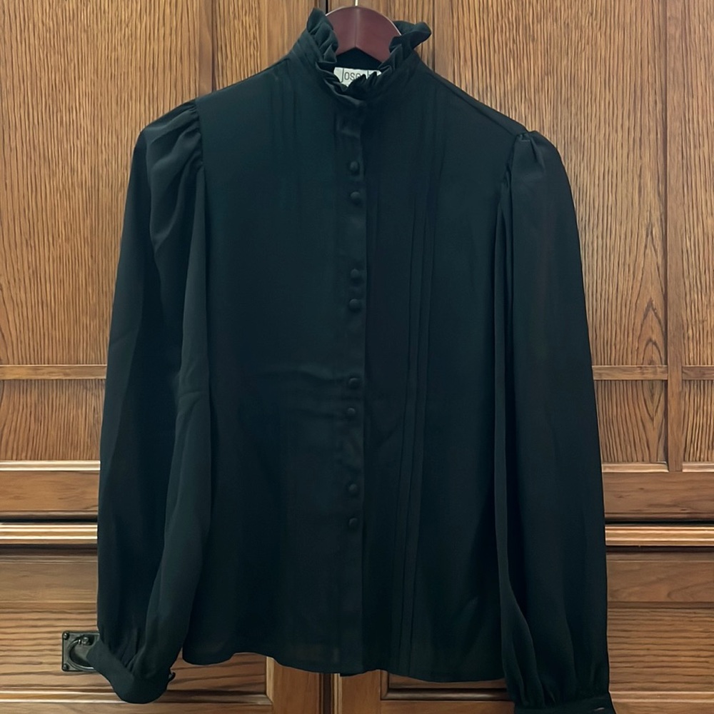 VTG Josephine Ruffle High Neck Victorian Blouse 80s Vintage Goth Dark Academia